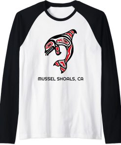 Mussell Shoals, California Native American Orca Killer Whale Raglan Baseball Tee