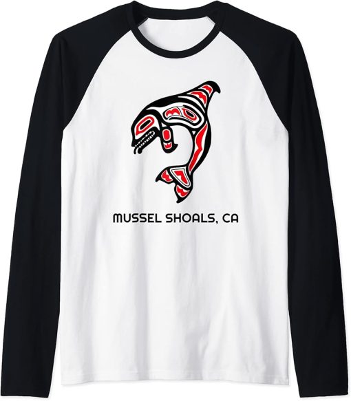 Mussell Shoals, California Native American Orca Killer Whale Raglan Baseball Tee