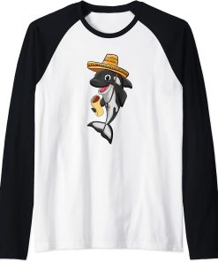 Burrito Food Love Killer Whale Orca Lover Animal Womens Raglan Baseball Tee