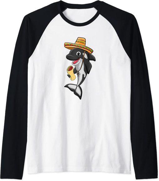 Burrito Food Love Killer Whale Orca Lover Animal Womens Raglan Baseball Tee