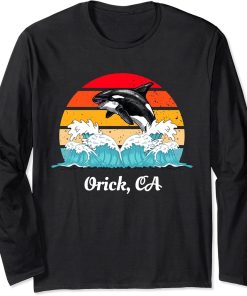 Vintage Orick CA Distressed Orca Killer Whale Art Long Sleeve T-Shirt