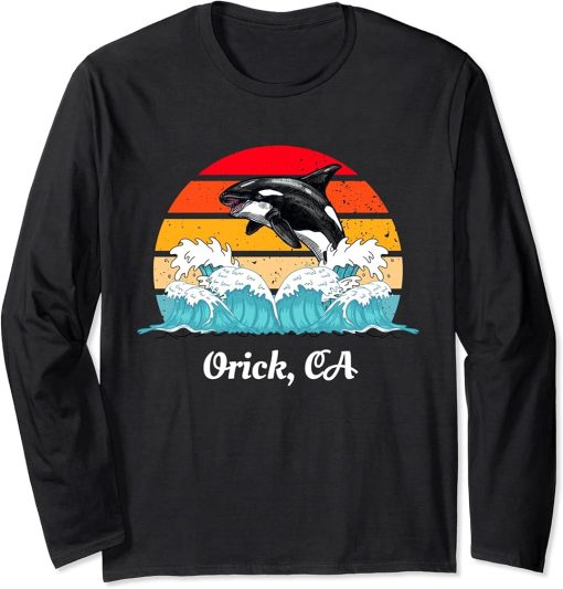 Vintage Orick CA Distressed Orca Killer Whale Art Long Sleeve T-Shirt